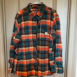 Carhartt size XL Men's Plaid shirt dark orange teal brown